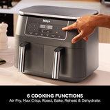Ninja Dual Zone 6-in-1 7.6L Air Fryer, 2 Drawers, Gunmetal DZ300UK