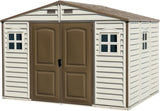 10 x 8 ft Outdoor Plastic Garden Storage Shed with Double Doors, Windows & Metal Foundation Kit